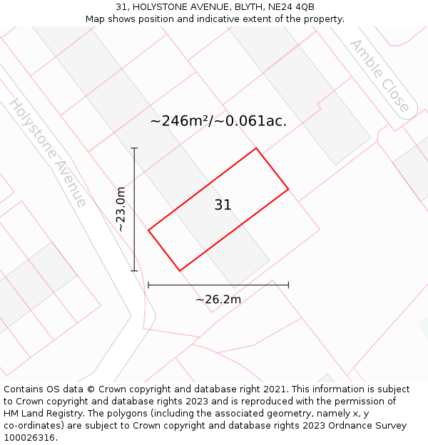 31, HOLYSTONE AVENUE, BLYTH, NE24 4QB: Plot and title map