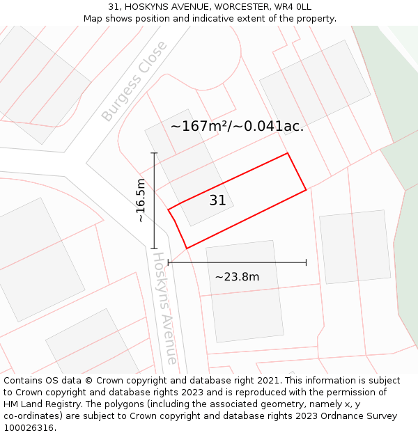 31, HOSKYNS AVENUE, WORCESTER, WR4 0LL: Plot and title map