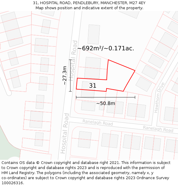 31, HOSPITAL ROAD, PENDLEBURY, MANCHESTER, M27 4EY: Plot and title map