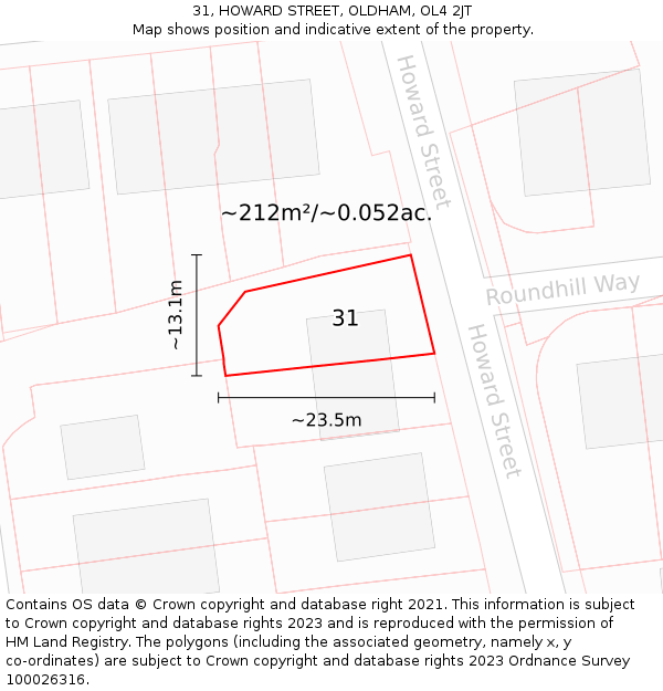 31, HOWARD STREET, OLDHAM, OL4 2JT: Plot and title map