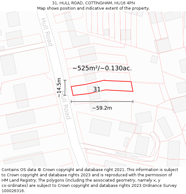 31, HULL ROAD, COTTINGHAM, HU16 4PN: Plot and title map