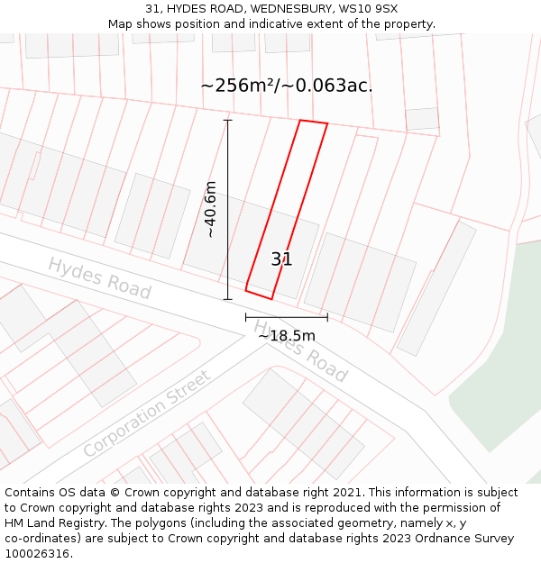 31, HYDES ROAD, WEDNESBURY, WS10 9SX: Plot and title map