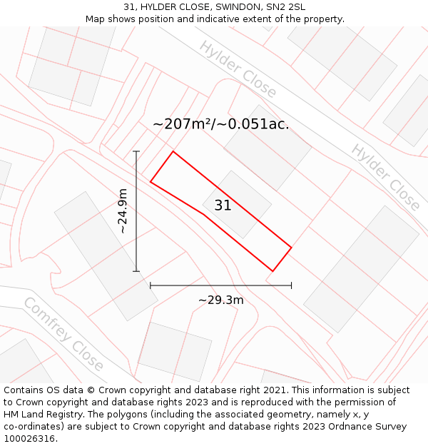 31, HYLDER CLOSE, SWINDON, SN2 2SL: Plot and title map