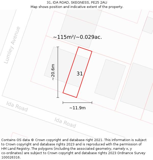 31, IDA ROAD, SKEGNESS, PE25 2AU: Plot and title map