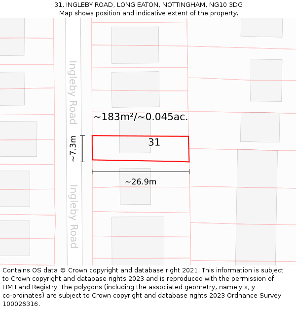 31, INGLEBY ROAD, LONG EATON, NOTTINGHAM, NG10 3DG: Plot and title map