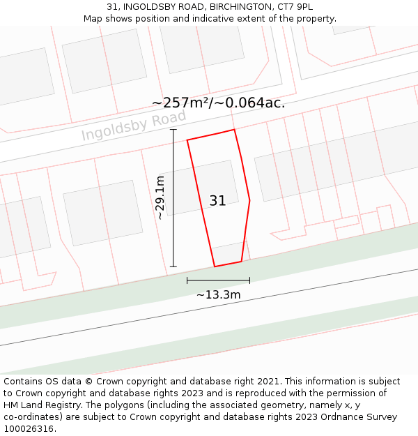 31, INGOLDSBY ROAD, BIRCHINGTON, CT7 9PL: Plot and title map