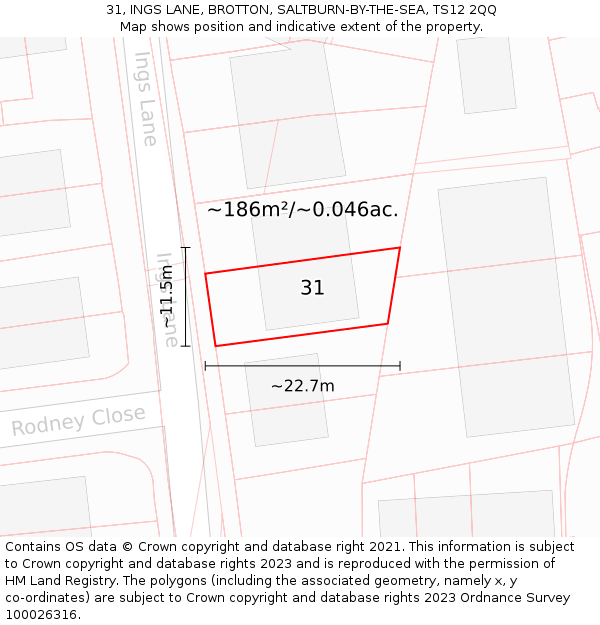 31, INGS LANE, BROTTON, SALTBURN-BY-THE-SEA, TS12 2QQ: Plot and title map