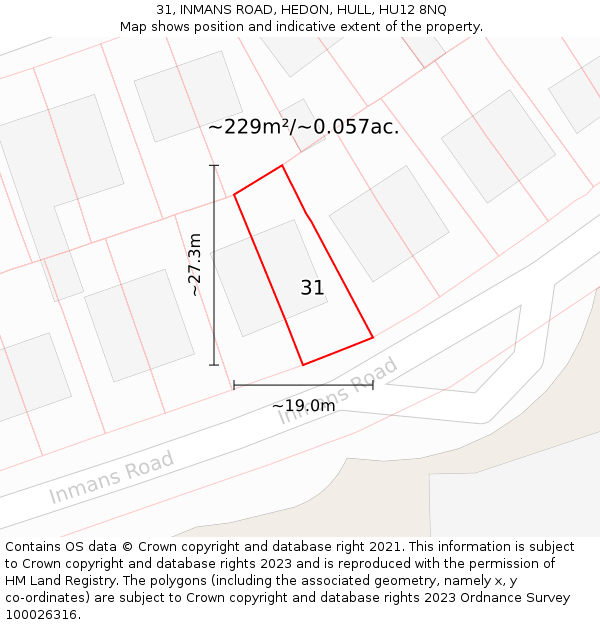 31, INMANS ROAD, HEDON, HULL, HU12 8NQ: Plot and title map