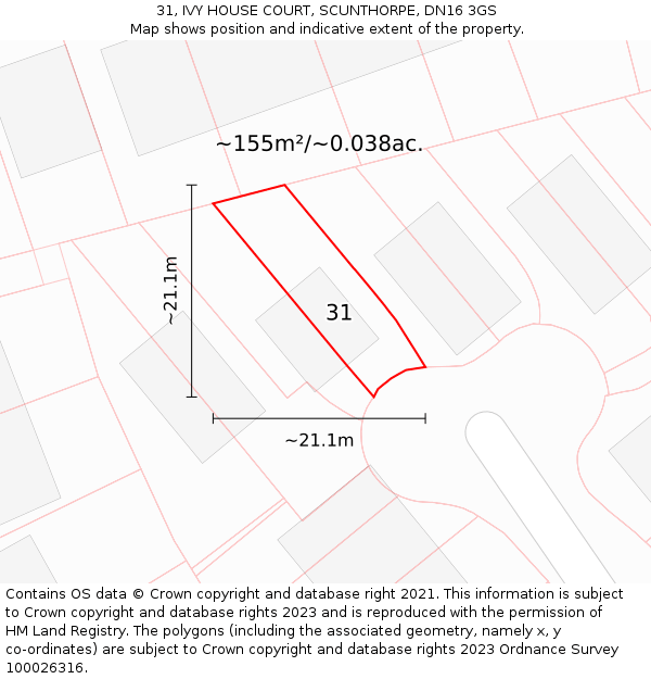 31, IVY HOUSE COURT, SCUNTHORPE, DN16 3GS: Plot and title map