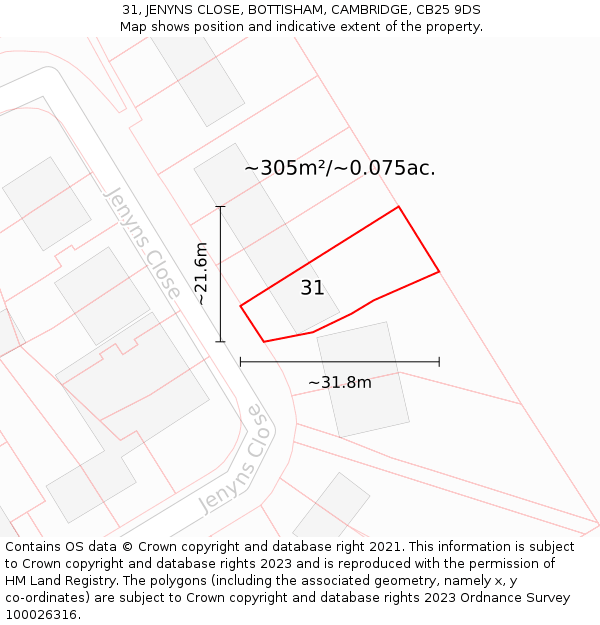 31, JENYNS CLOSE, BOTTISHAM, CAMBRIDGE, CB25 9DS: Plot and title map