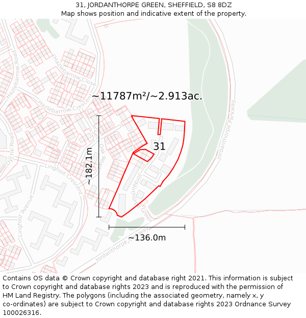 31, JORDANTHORPE GREEN, SHEFFIELD, S8 8DZ: Plot and title map