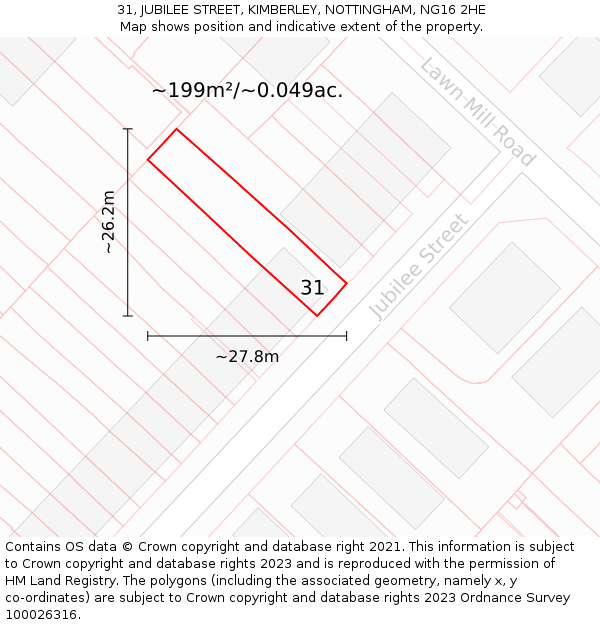 31, JUBILEE STREET, KIMBERLEY, NOTTINGHAM, NG16 2HE: Plot and title map