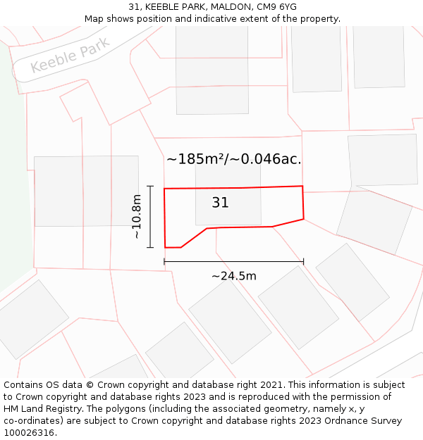 31, KEEBLE PARK, MALDON, CM9 6YG: Plot and title map