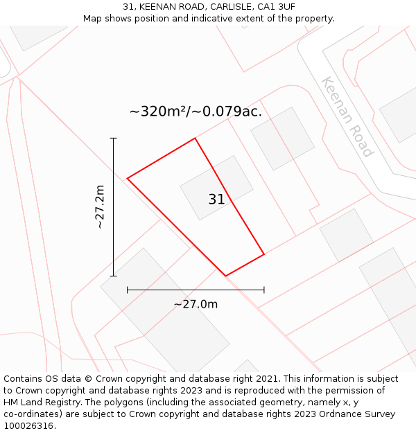 31, KEENAN ROAD, CARLISLE, CA1 3UF: Plot and title map