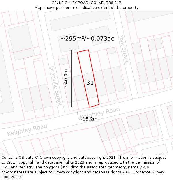 31, KEIGHLEY ROAD, COLNE, BB8 0LR: Plot and title map