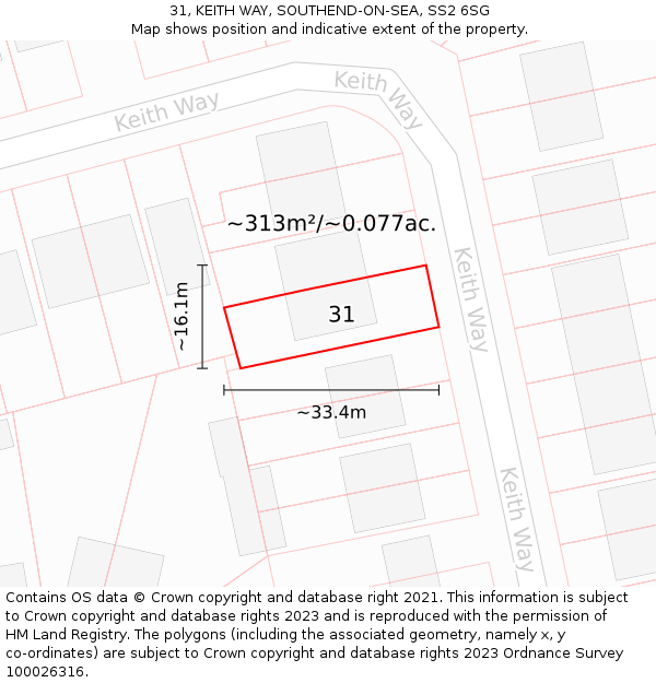 31, KEITH WAY, SOUTHEND-ON-SEA, SS2 6SG: Plot and title map