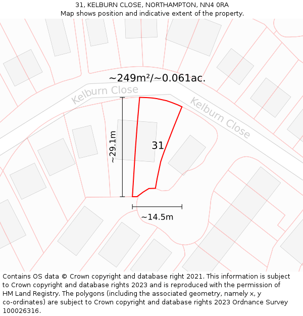 31, KELBURN CLOSE, NORTHAMPTON, NN4 0RA: Plot and title map