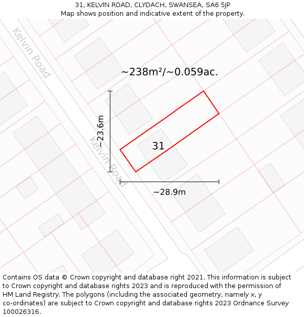 31, KELVIN ROAD, CLYDACH, SWANSEA, SA6 5JP: Plot and title map