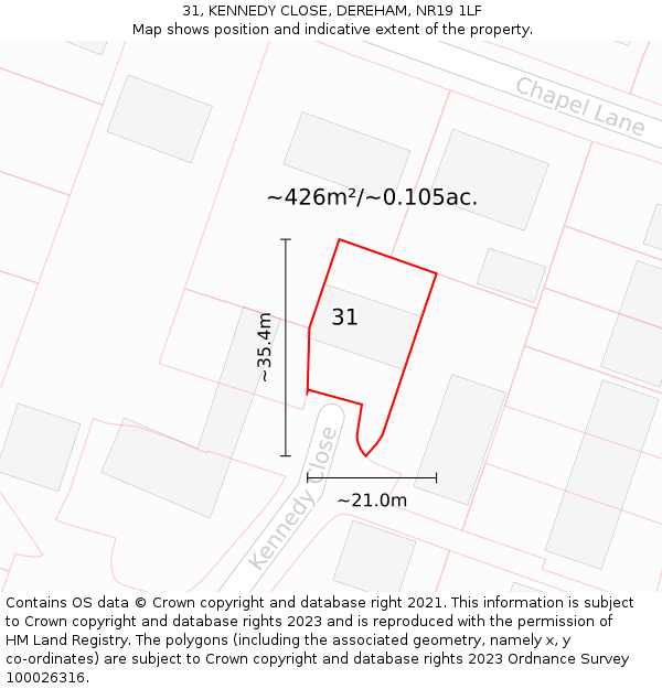 31, KENNEDY CLOSE, DEREHAM, NR19 1LF: Plot and title map