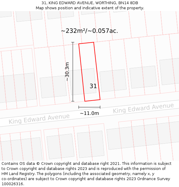31, KING EDWARD AVENUE, WORTHING, BN14 8DB: Plot and title map