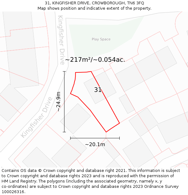 31, KINGFISHER DRIVE, CROWBOROUGH, TN6 3FQ: Plot and title map