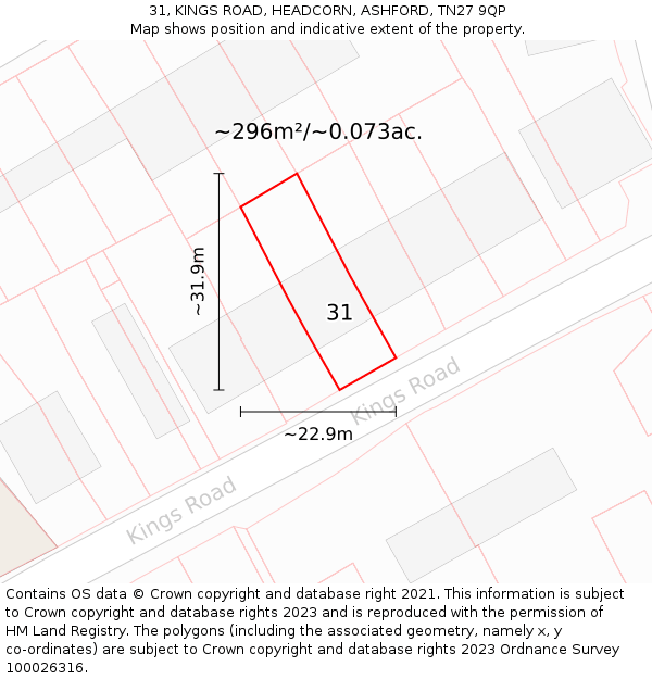 31, KINGS ROAD, HEADCORN, ASHFORD, TN27 9QP: Plot and title map