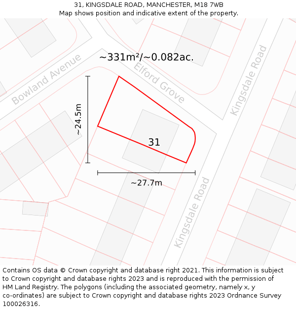 31, KINGSDALE ROAD, MANCHESTER, M18 7WB: Plot and title map