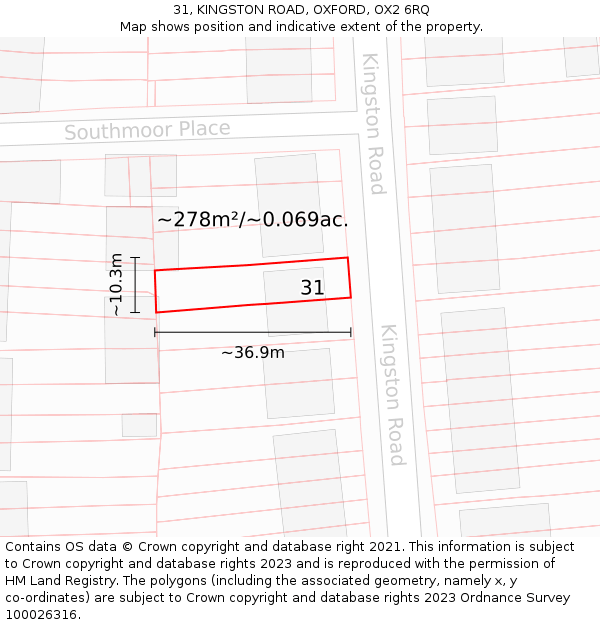 31, KINGSTON ROAD, OXFORD, OX2 6RQ: Plot and title map