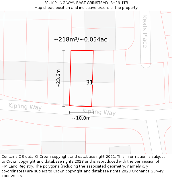 31, KIPLING WAY, EAST GRINSTEAD, RH19 1TB: Plot and title map