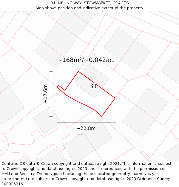 31, KIPLING WAY, STOWMARKET, IP14 1TS: Plot and title map