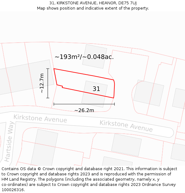 31, KIRKSTONE AVENUE, HEANOR, DE75 7UJ: Plot and title map