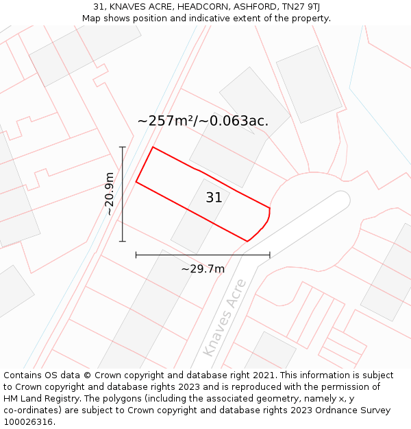 31, KNAVES ACRE, HEADCORN, ASHFORD, TN27 9TJ: Plot and title map