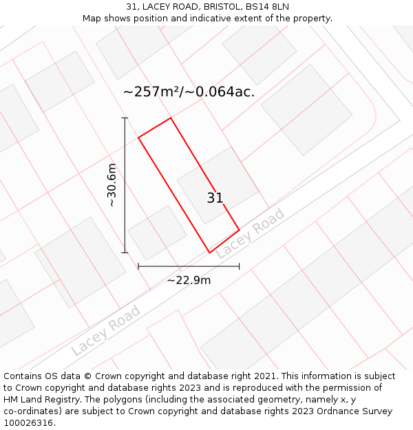 31, LACEY ROAD, BRISTOL, BS14 8LN: Plot and title map