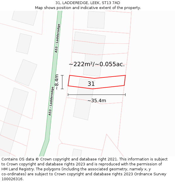 31, LADDEREDGE, LEEK, ST13 7AD: Plot and title map