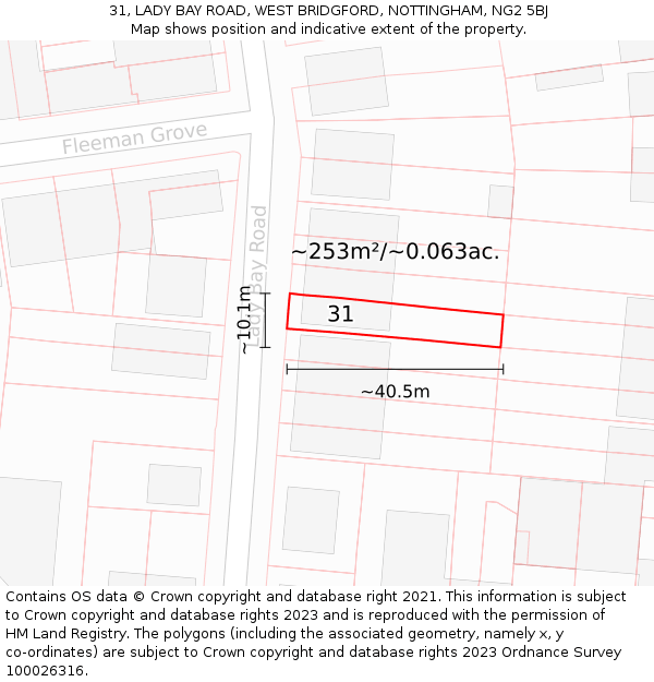 31, LADY BAY ROAD, WEST BRIDGFORD, NOTTINGHAM, NG2 5BJ: Plot and title map