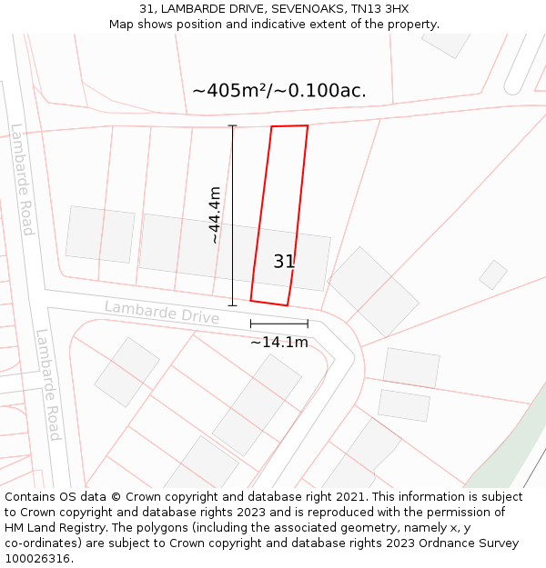 31, LAMBARDE DRIVE, SEVENOAKS, TN13 3HX: Plot and title map