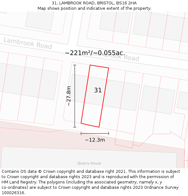 31, LAMBROOK ROAD, BRISTOL, BS16 2HA: Plot and title map