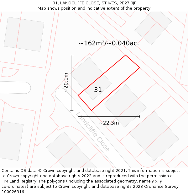 31, LANDCLIFFE CLOSE, ST IVES, PE27 3JF: Plot and title map