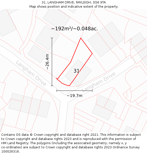 31, LANGHAM DRIVE, RAYLEIGH, SS6 9TA: Plot and title map