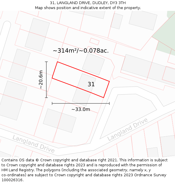 31, LANGLAND DRIVE, DUDLEY, DY3 3TH: Plot and title map