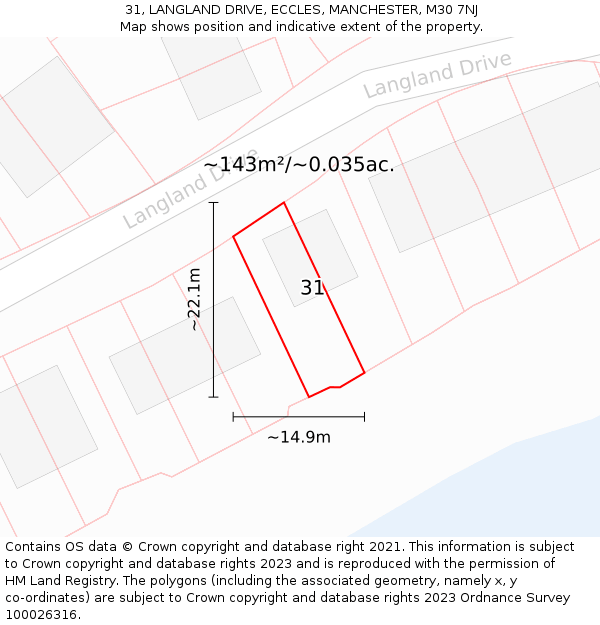 31, LANGLAND DRIVE, ECCLES, MANCHESTER, M30 7NJ: Plot and title map