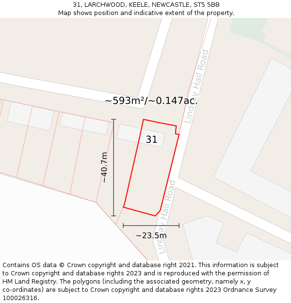 31, LARCHWOOD, KEELE, NEWCASTLE, ST5 5BB: Plot and title map