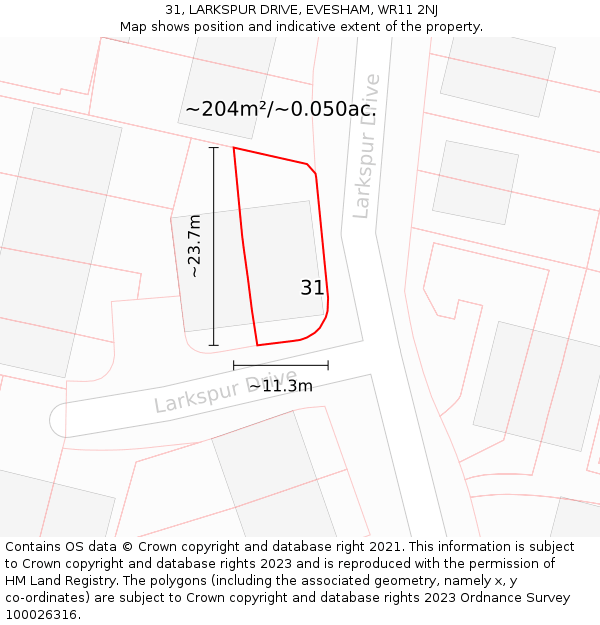 31, LARKSPUR DRIVE, EVESHAM, WR11 2NJ: Plot and title map