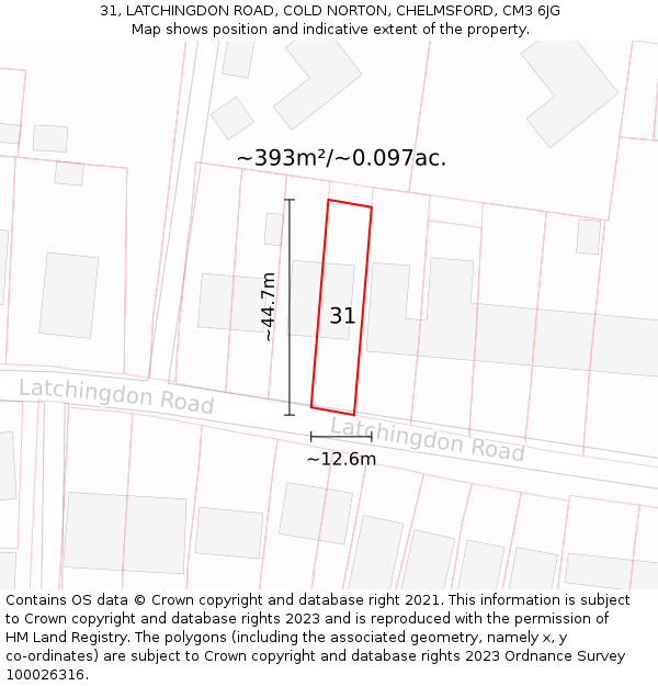 31, LATCHINGDON ROAD, COLD NORTON, CHELMSFORD, CM3 6JG: Plot and title map