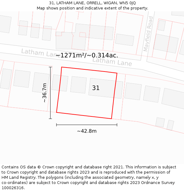 31, LATHAM LANE, ORRELL, WIGAN, WN5 0JQ: Plot and title map