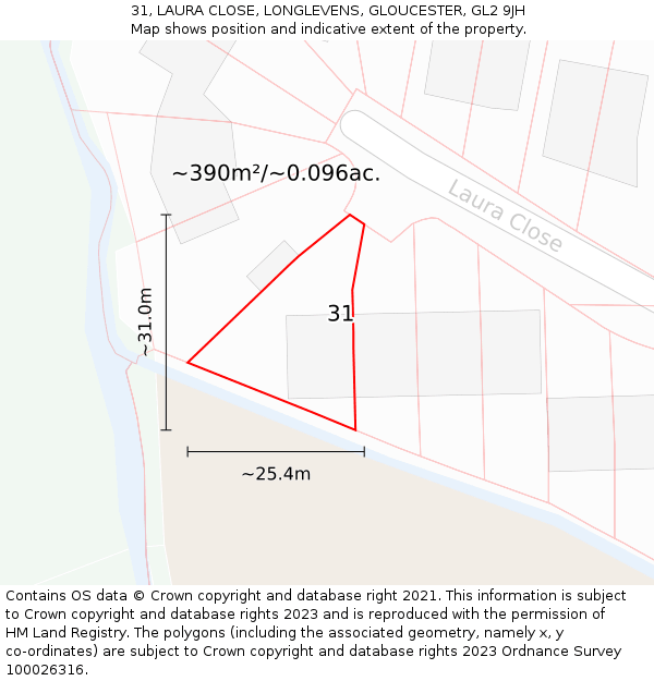 31, LAURA CLOSE, LONGLEVENS, GLOUCESTER, GL2 9JH: Plot and title map
