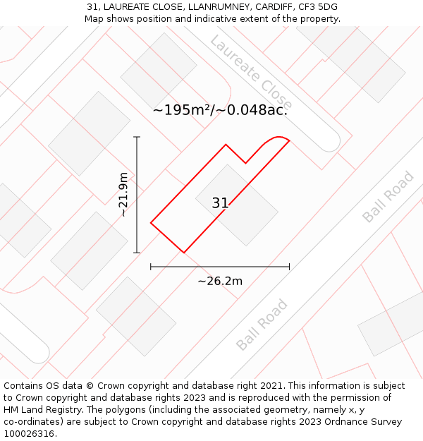 31, LAUREATE CLOSE, LLANRUMNEY, CARDIFF, CF3 5DG: Plot and title map
