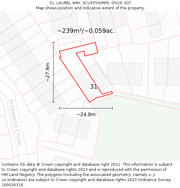 31, LAUREL WAY, SCUNTHORPE, DN16 3GT: Plot and title map