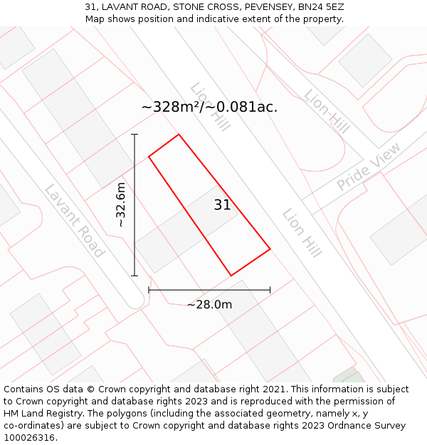 31, LAVANT ROAD, STONE CROSS, PEVENSEY, BN24 5EZ: Plot and title map