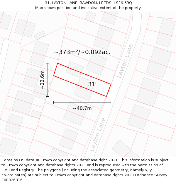 31, LAYTON LANE, RAWDON, LEEDS, LS19 6RQ: Plot and title map